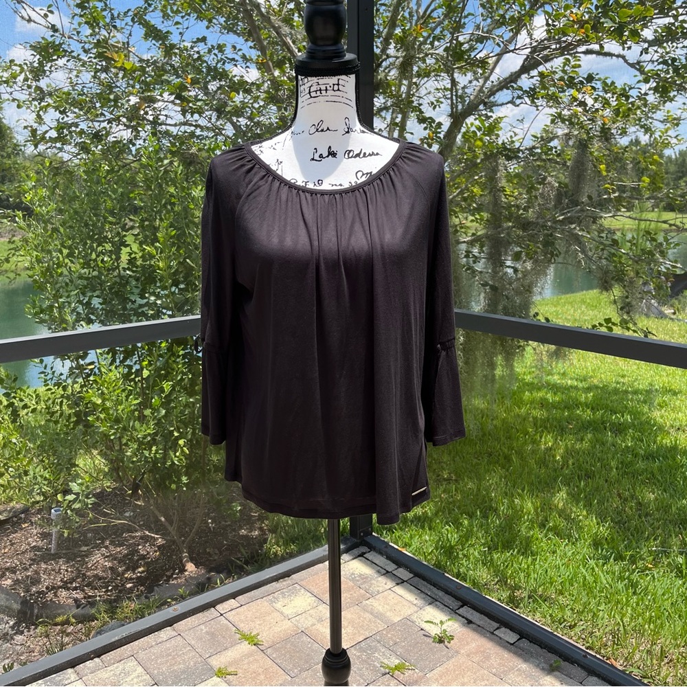 Michael Kors black scoop neck blouse with bell sleeves